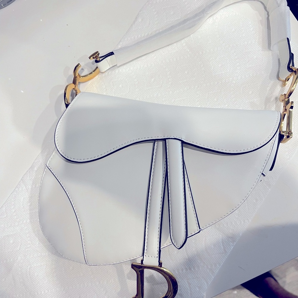 Dior Saddlebag, White with Gold accents